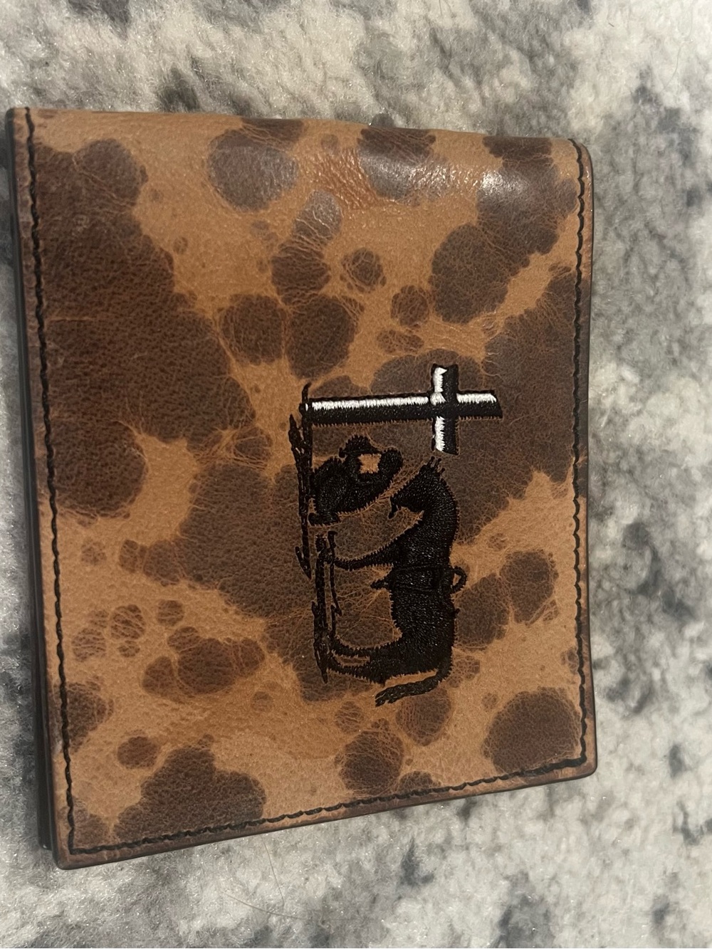 Twisted X Leather Bifold Wallet with Embroidered Logo - Brown/Cowhide Pattern